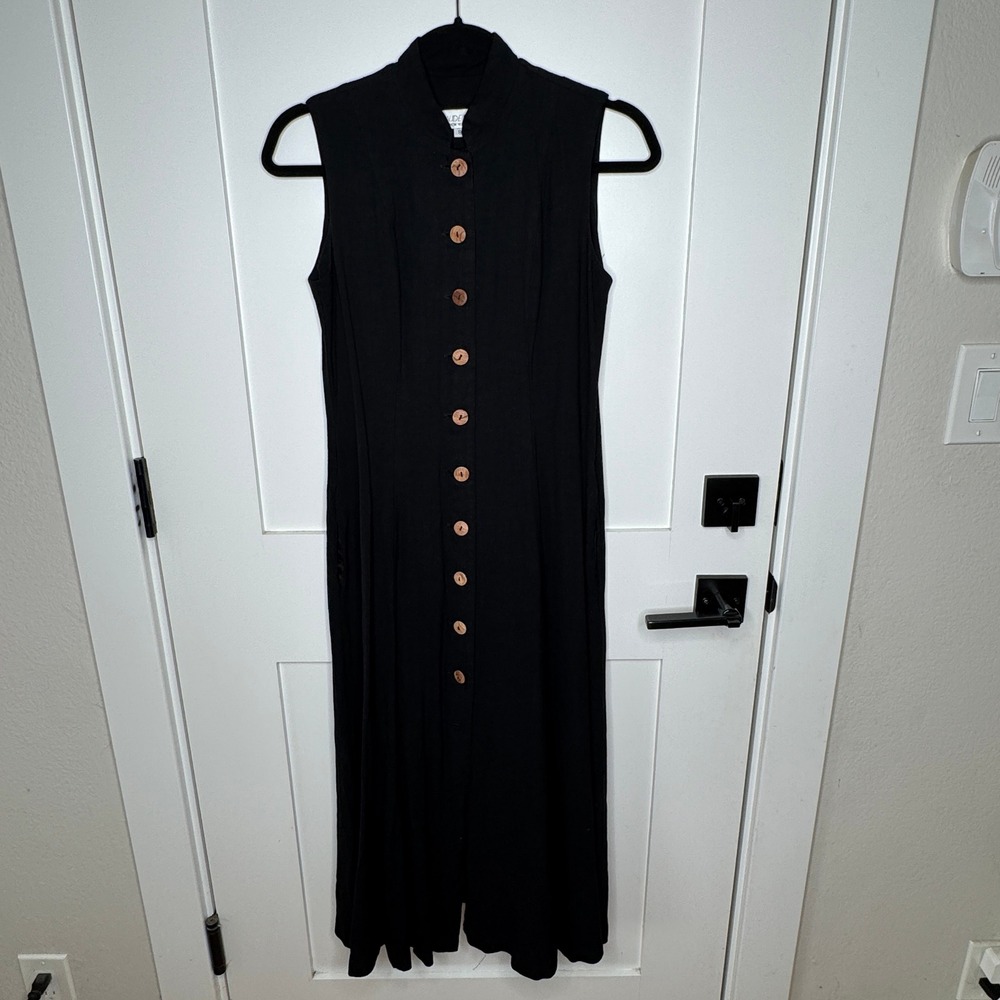 Claude Rene Black Sleeveless Midi Dress Button Front Casual Minimalist Size‎ 8